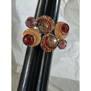 PILGRIM Silver-Plated Orange Round Cluster Enamel Danish Costume  Ring Size 6.5
